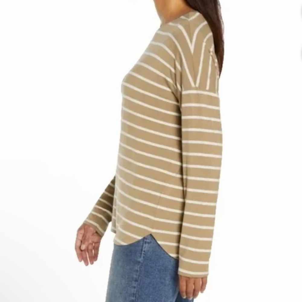 Gap NWT Striped Tan and White Women's Drop Shoulder Top Size Large - Picture 3 of 7